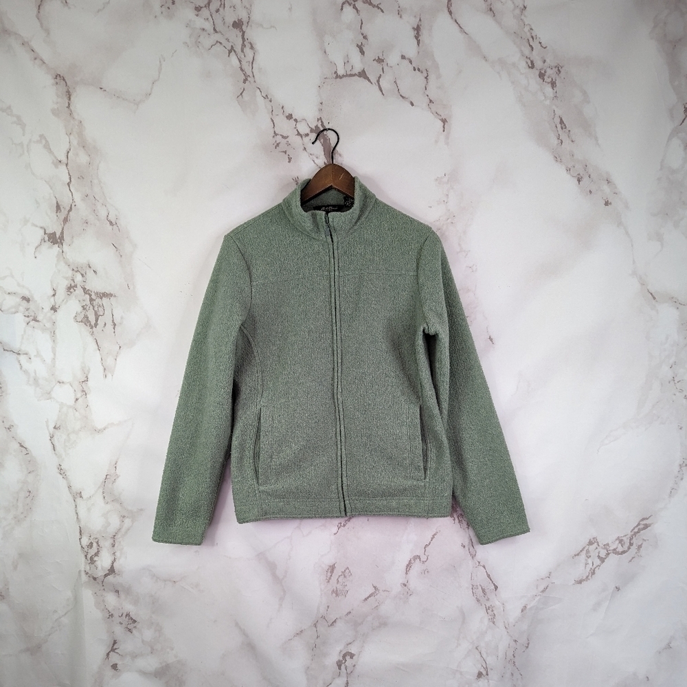Eddie Bauer Jacket Women Medium Green Wool Blend Full Zip Coat Pockets Vintage